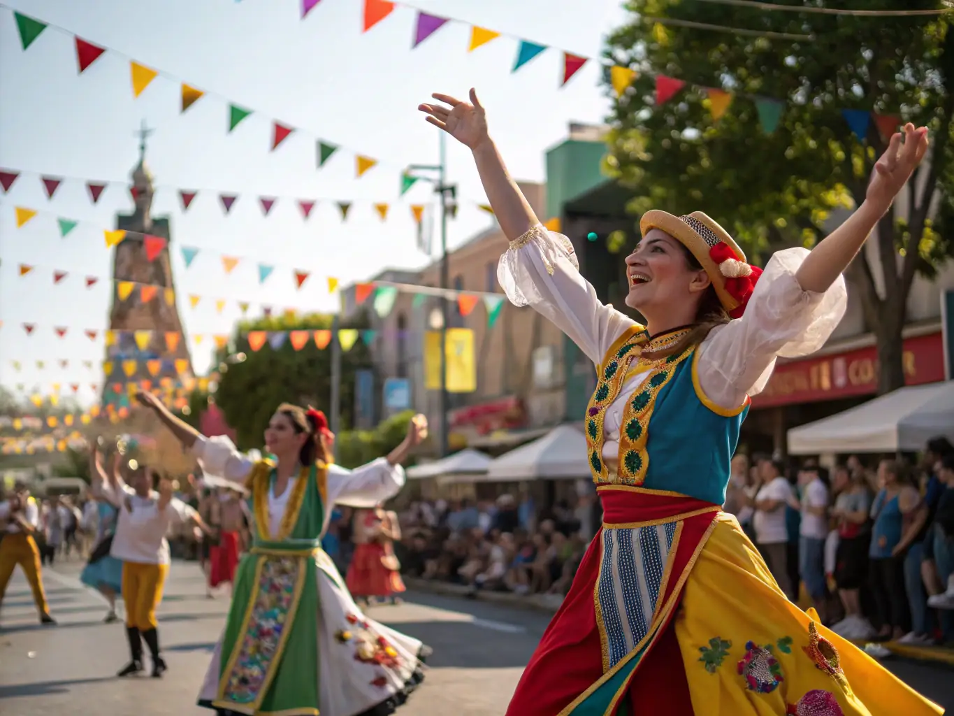 A vibrant image of children and adults engaged in a cultural event organized by the association, celebrating local traditions and promoting community spirit.